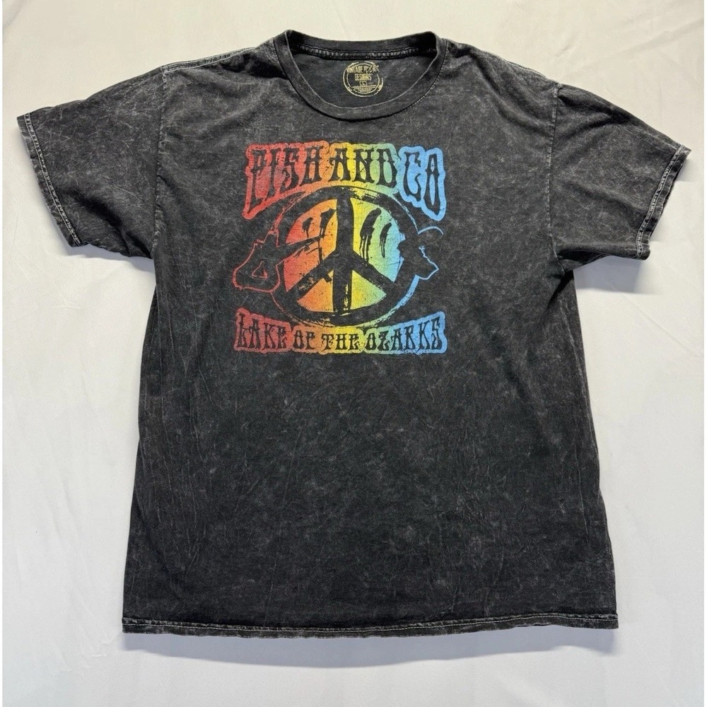 Vintage Rock Designs Fish‎ & Co Lake of the Ozarks Graphic Tee L Distressed Look